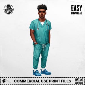 Black Male Nurse Clipart: African American Doctor PNG (Digital Download)