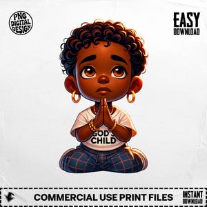 God&#39;s Child Clipart, Praying Boy PNG, African American Digital, Afro Boy Digital Download, Sublimation Design