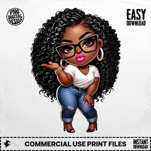 Clipart de mujer negra, descarga digital PNG, magia de chica negra, cabello rizado, mujer afroamericana, diseños de sublimación, clipart de planificador