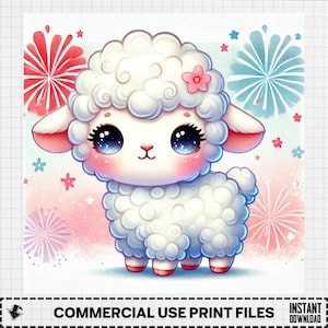 Cute Lamb Clipart, Anime Sheep PNG, Baby Animal Art, Kawaii Lamb, Nursery Wall Art, Sheep Sublimation, Digital Download