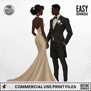 Black Couple Wedding Clipart PNG: African American Bride and Groom ...