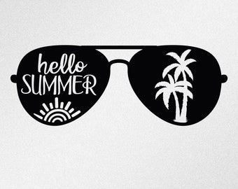 Bonjour soleil d'été palmiers lunettes de soleil aviateur voiture ordinateur portable moto vinyle autocollant autocollant