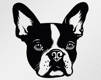 Adesivo in vinile con testa di bulldog francese e testa di cane