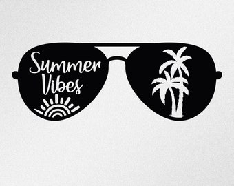 Summer Vibes, soleil, palmiers, lunettes de soleil, voiture, ordinateur portable, moto, vinyle, autocollant