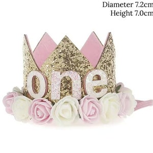 Floral 1st Birthday Crown: Pink Glittery Garden Theme