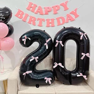 Pink Coquette Bow Number Balloon DIY: Black Minimalist Party Decor
