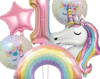 Rainbow Unicorn Number Balloon Set: Princess Birthday Party Decor