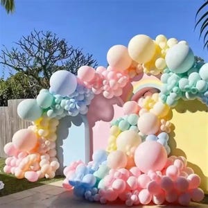 Palloncini arcobaleno pastello color macaron, arco di palloncini gelato, decorazioni per il primo compleanno, festa del gelato, palloncini arcobaleno pastello