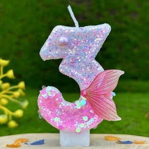 Mermaid Tail Cake Topper Candle: Glitter Beach Theme Party Decor