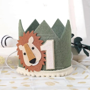 Corona per il 1° compleanno, corona per il compleanno dei bambini, corona per feste a tema giungla e leone verde
