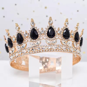 Black Crystal Crown Cake Topper, Princess Crown Party Decoration, Cosplay Crystal Tiaras, Black Rhinestones Crown, Black Crown Quinceanera