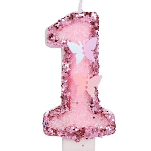 Vela de cumpleaños con purpurina rosa brillante: adorno para tarta de princesa