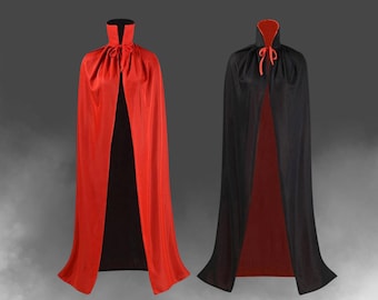 Stand Collar Vampire Cape for Kids, Reversible Black Red Halloween Cosplay Costume Party