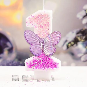 Birthday Cake Candle, Pink Butterfly Colorful Theme Candle Cake Topper DIY Decoration