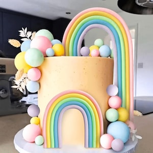Rainbow Cake Toppers 2 pcs Colorful Cake Decorations for Wedding Baby Shower Girls Boys Birthday Party Supplies