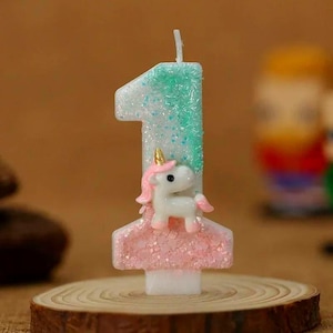 Sparkly Unicorn Birthday Candle: Pastel Rainbow Cake Topper