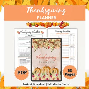 Thanksgiving Planner Editable, Canva and PDF Instant Download