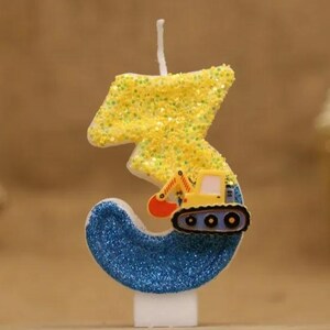 Excavator Birthday Candle Cake Topper: Construction Theme Party