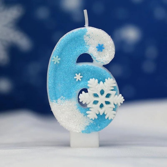 Snowflake Number Birthday Candle - White & Blue Snow Themed Cake Topper