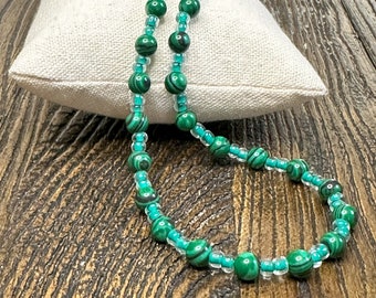 Malachite and glass bead necklace