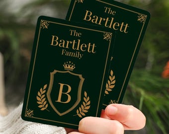 Personalized Family Poker Playing Cards Crest Style Custom Monogram Initial Deck Elegant Heraldic Design Gift for Him Her Unique Keepsake