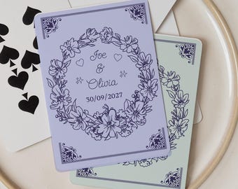 Custom Names Wedding Date Personalized Poker Playing Cards Floral Wreath Design Monogram Deck Elegant Bridal Gift for Couples Keepsake Set