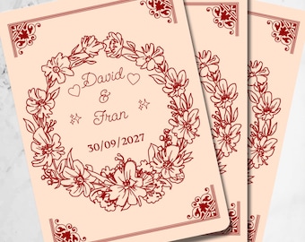 Custom Names Wedding Date Personalized Poker Playing Cards Floral Wreath Design Monogram Deck Elegant Bridal Gift for Couples Keepsake Set