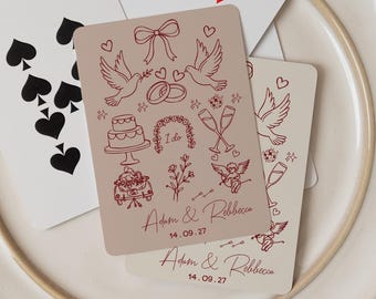 Custom Wedding Playing Cards Personalized Save the Date Favors Line Art Deck Elegant Bridal Gift Couples Monogram Game Night Keepsake Set