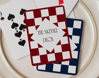 Personalized Initials Name Playing Cards Deck Monogram Poker Gift Set Cardstock Checkered Design Elegant Style Gift for Him Her Unique