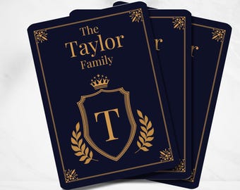 Baralho de pôquer personalizado para a família com brasão | Baralho personalizado com iniciais e monograma
