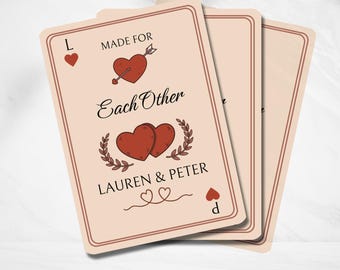 Personalized Wedding Playing Cards Custom Poker Deck Hearts Design Romantic Game Night Bridal Favor Gift for Couples Anniversary Keepsake