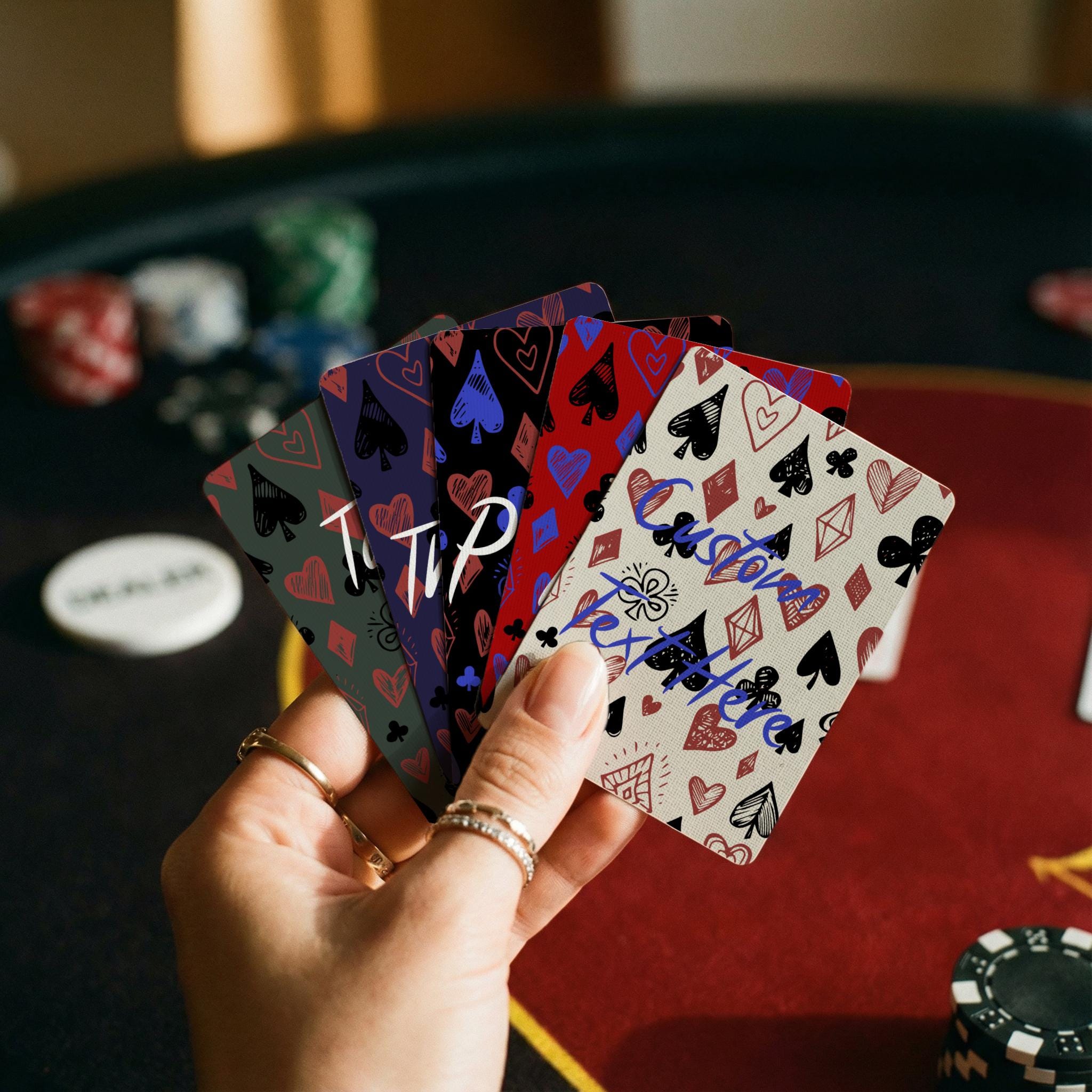 Personalized Hand Drawn Card Suits Playing Cards Custom Poker Monogram ...