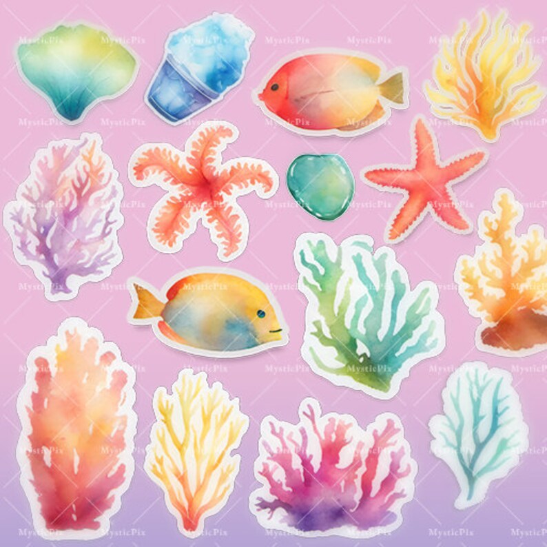 Watercolor Clipart Stickers Under the Sea Theme 70 Images for