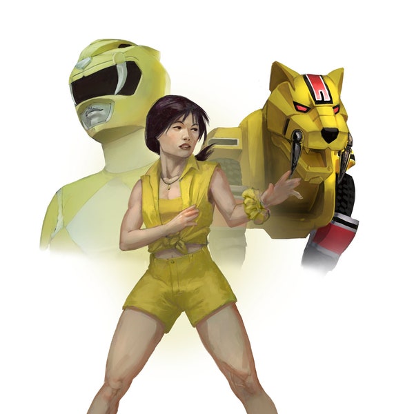 Sabertooth Tiger! Yellow Ranger Trini Kwan - Mighty Morphin Power Rangers - 8.5x11 Art Print