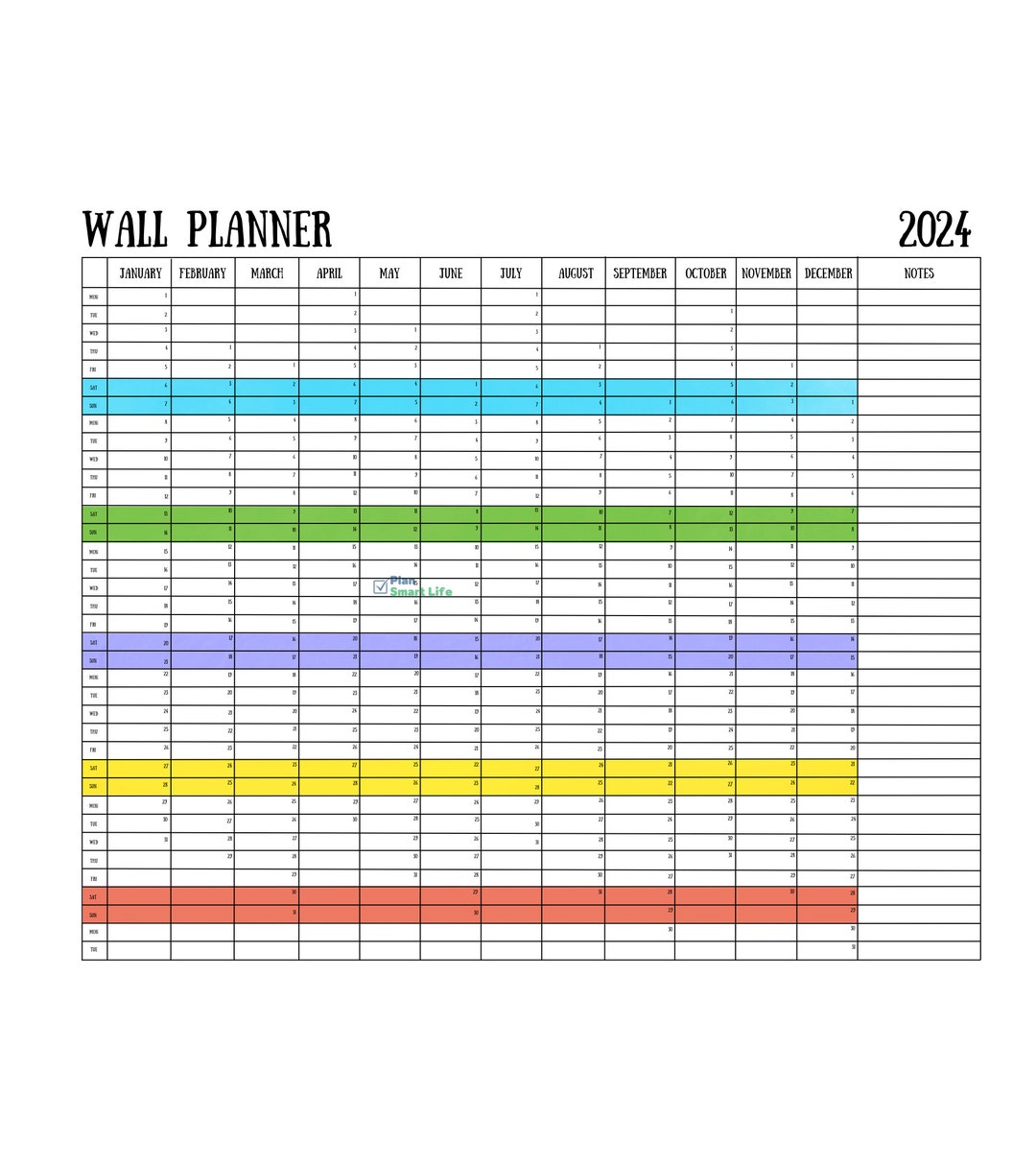 2025 Printable Wall Calendar Year at A Glance DIY Planner Printable