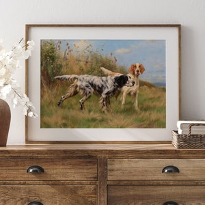 Vintage English Setter Dog Painting: Antique Hunting Print (Digital Download)
