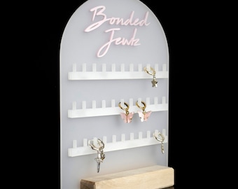 Frosted Acrylic Charm Bar Display, Wooden Base Jewelry Organizer