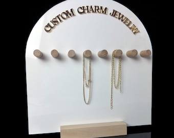 Personalized Acrylic Necklace Organizer with Wooden Pegs – Presentation and Storage