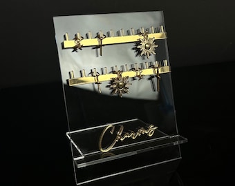 Clear Acrylic Charm Bar Display, Gold Personalized Jewelry Organizer