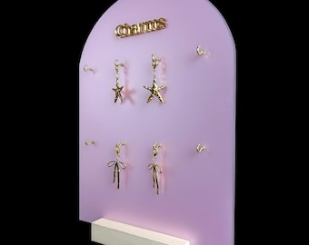 Personalized Acrylic Jewelry Organizer with Gold Hooks - Charms & Earrings Display Stand