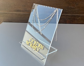 Support à bijoux en acrylique transparent avec personnalisation en or, support pour collier et bracelet