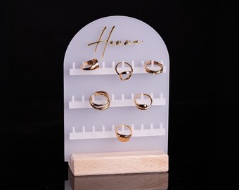 Frosted Acrylic Charm Display, Oak Wood Base, Jewelry Organizer