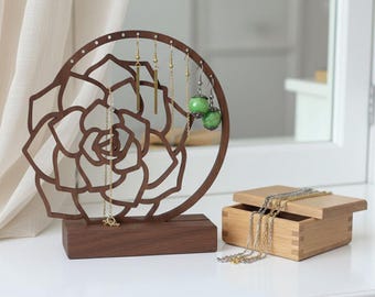 Natural Wood Earring Stand, Minimalist Jewelry Organizer
