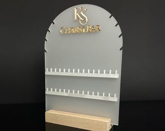 Frosted Acrylic Jewelry Display, Gold Accent, Charm Bar Organizer