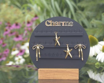 Personalized Black Acrylic Jewelry Organizer, Wood Base Pendant Stand