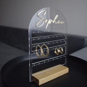 Jewelry Stand with Wooden Base, Earring Display Stand, Earring Storage, Transparent earring organizer, Personalised Stud earring display