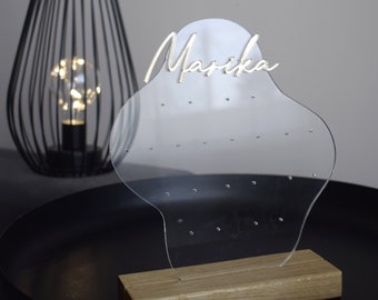Personalized Acrylic Earring Holder, Oak Wood Stand, Girls Room Decor