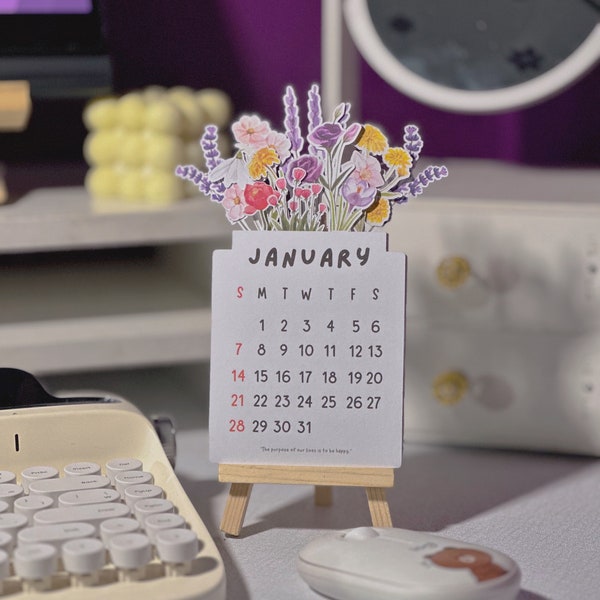 Flower Desk Calendar 2024, Printable Flowers Desk Calendar 2024, PNG for cutting machine, PDF to print