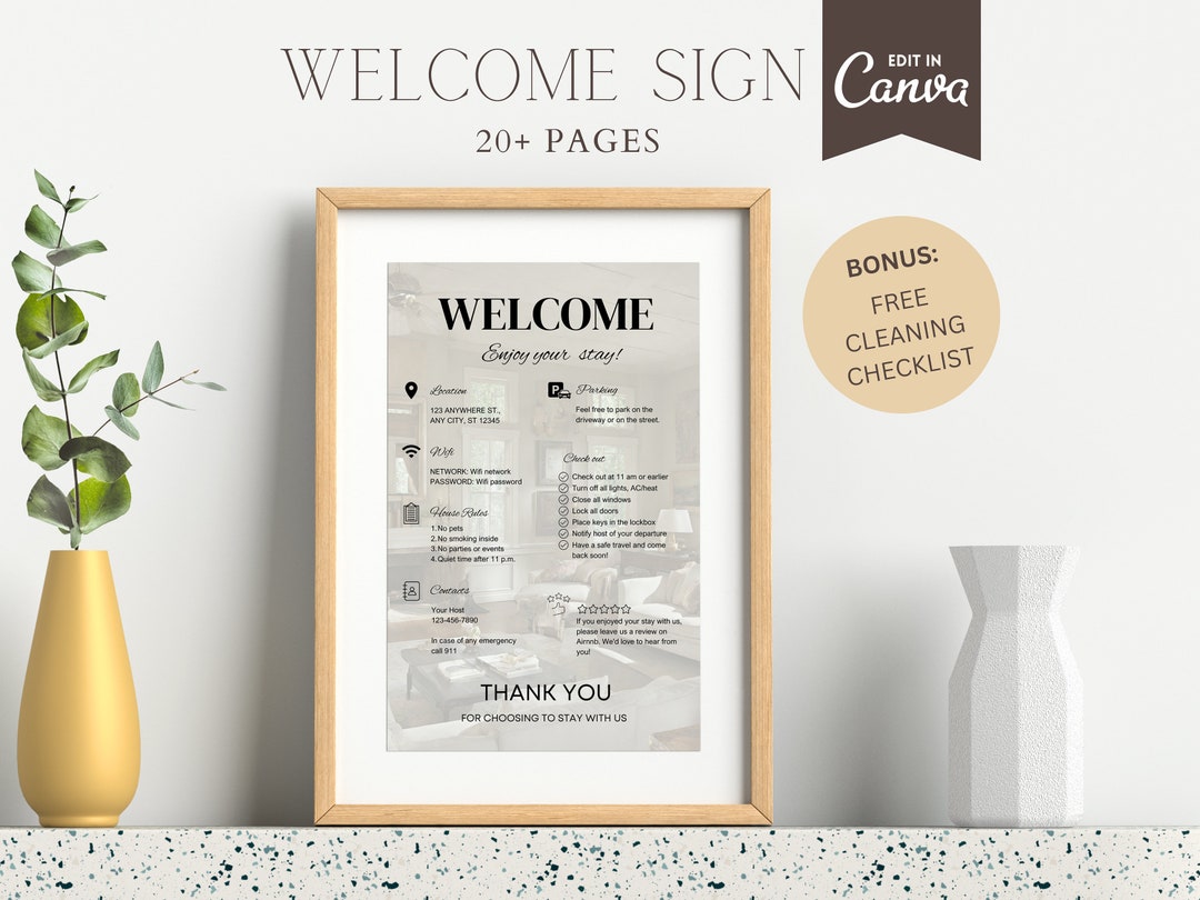 Editable Airbnb Welcome Guide Signage, Printable Short Term Rental ...