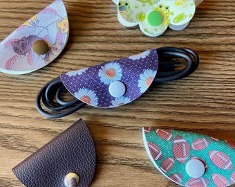 Faux Leather Cord Keepers: Snap Closure Cable Organizer